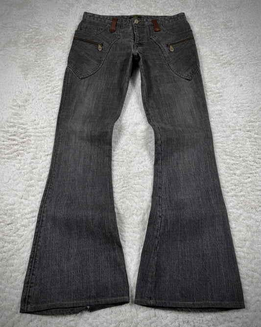 Obelisk Vintage Leather Pocket Flared Jeans