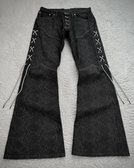 Tornado Mart Python Pattern Lace Up Flared Pants