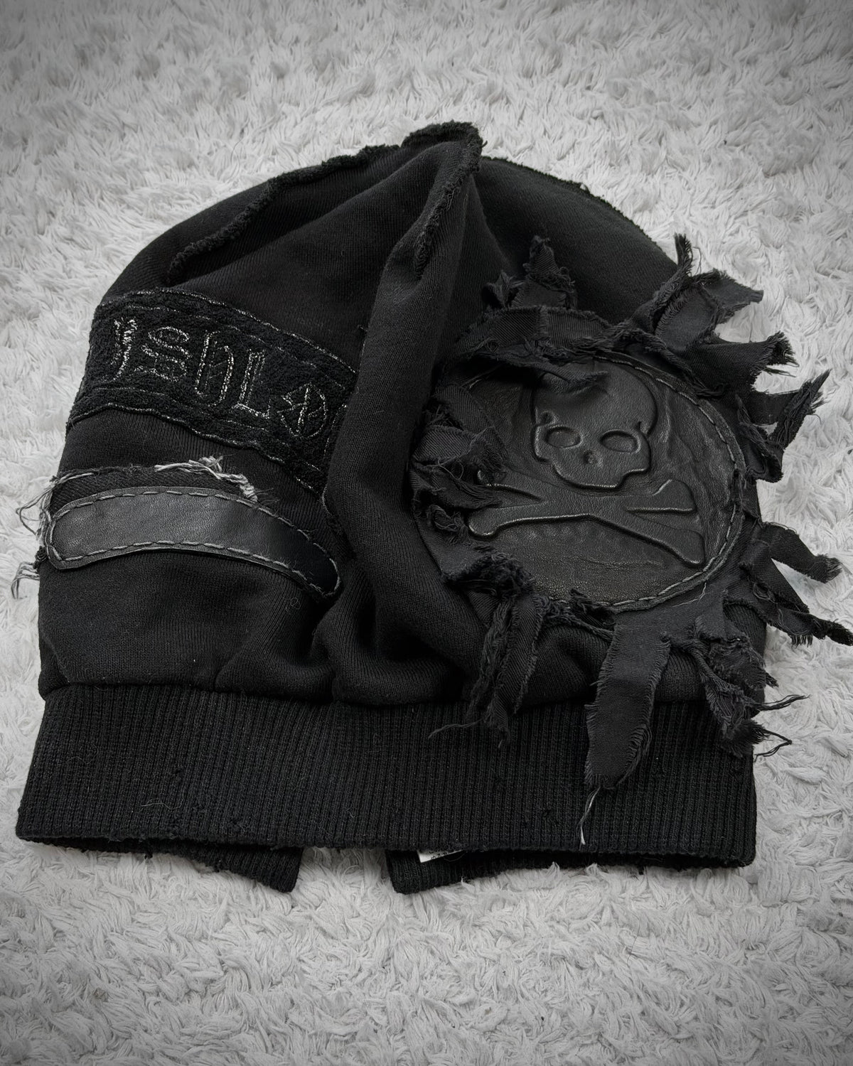 Irish Skull Leather Fringe Patch Beanie