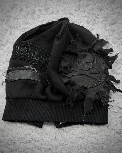 Irish Skull Leather Fringe Patch Beanie