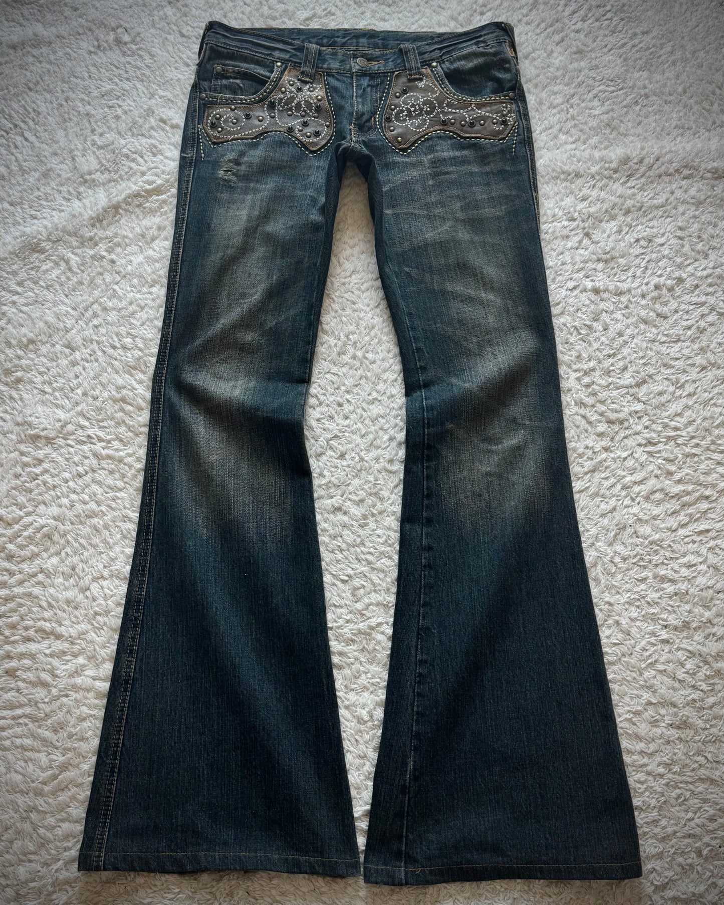 Tornado Mart Western Studded Leather Flared Jeans