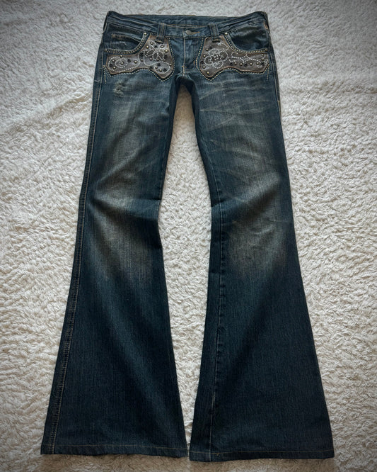 Tornado Mart Western Studded Leather Flared Jeans