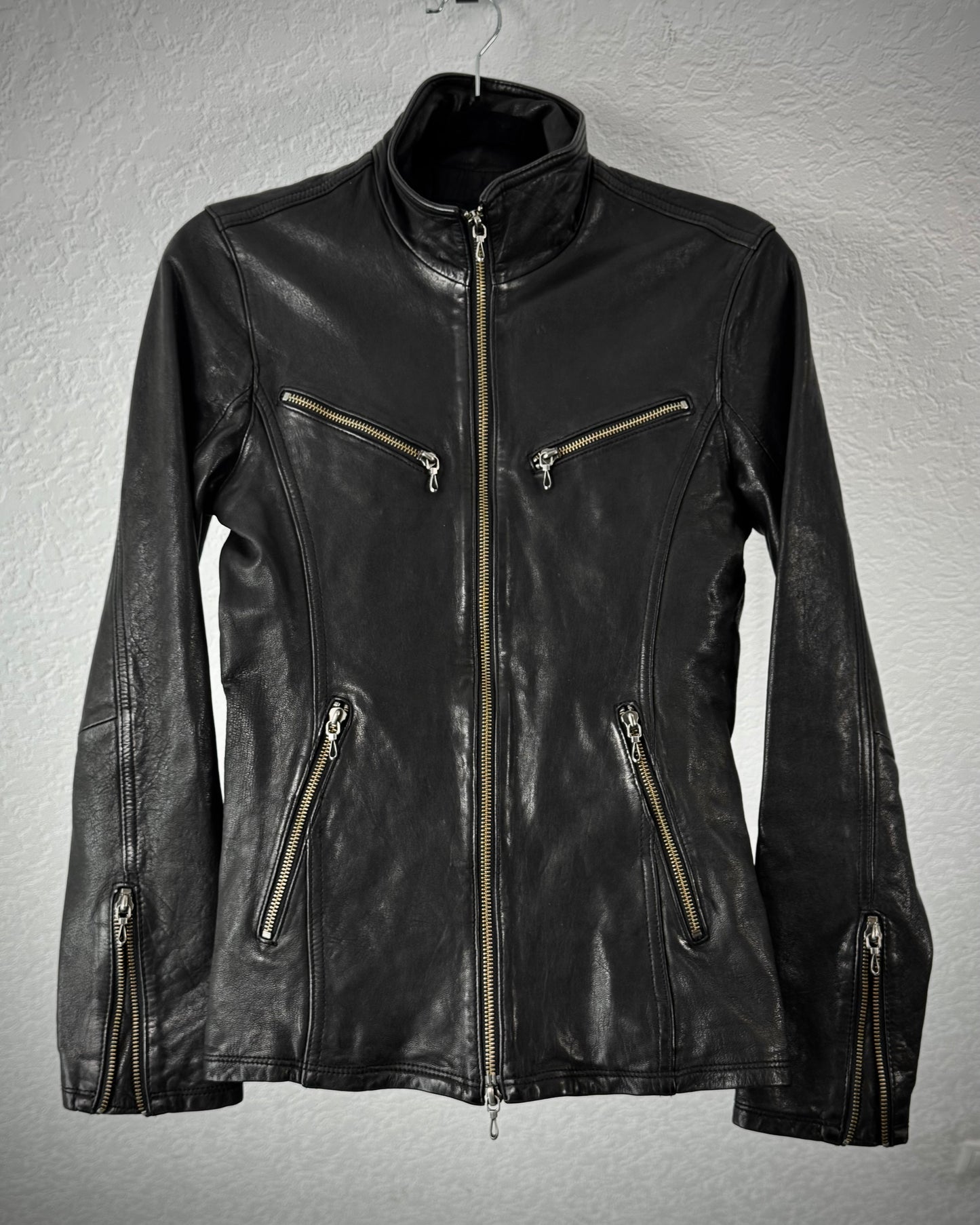 Fuga High Neck Textured Leather Jacket