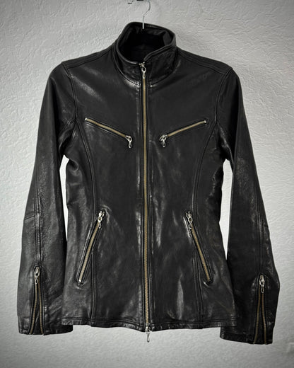 Fuga High Neck Textured Leather Jacket