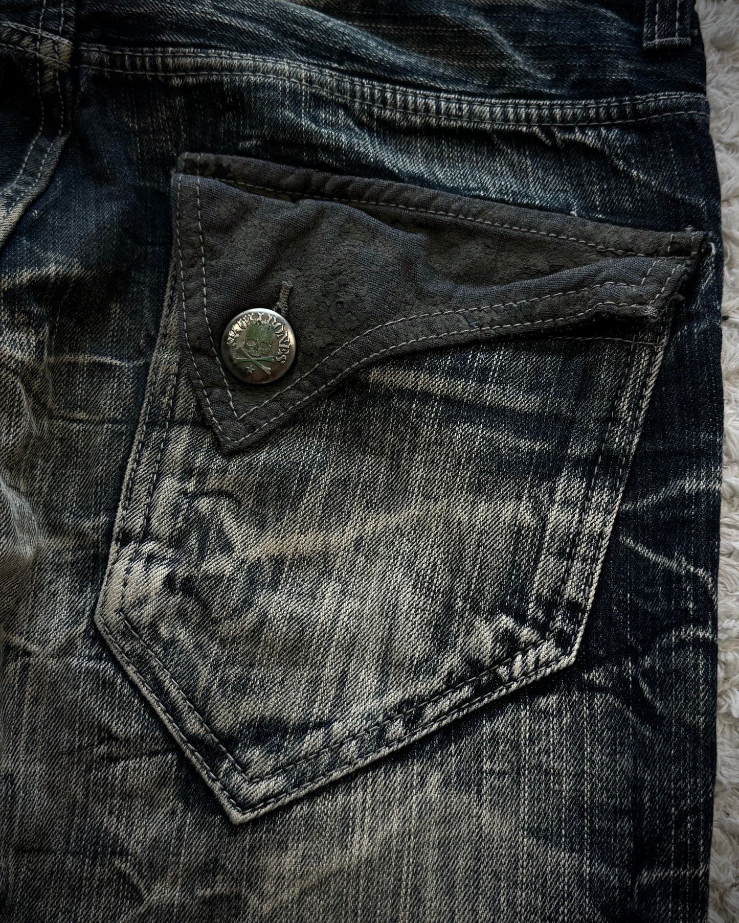 Wild Life Spider Web Honeycomb Washed Flared Jeans