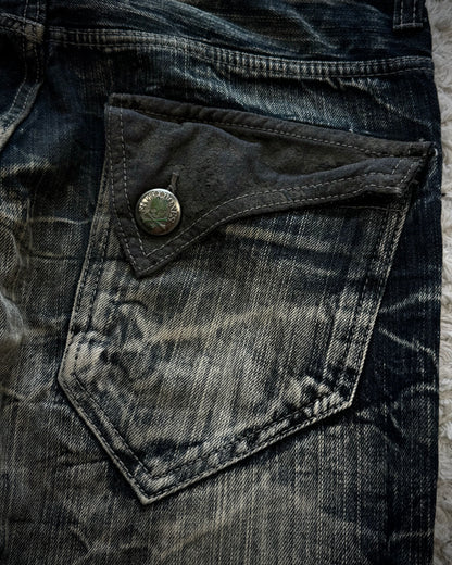 Wild Life Spider Web Honeycomb Washed Flared Jeans
