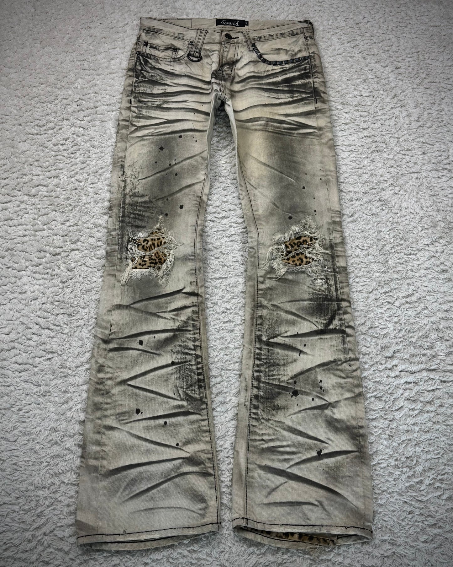 CavariA Leopard Repaired Clawmarks Bootcut Denim