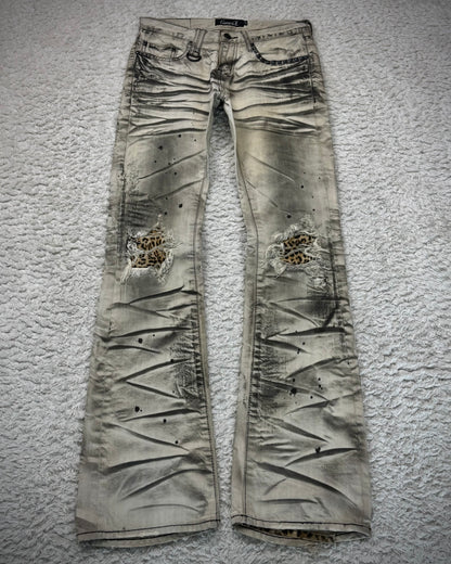 CavariA Leopard Repaired Clawmarks Bootcut Denim