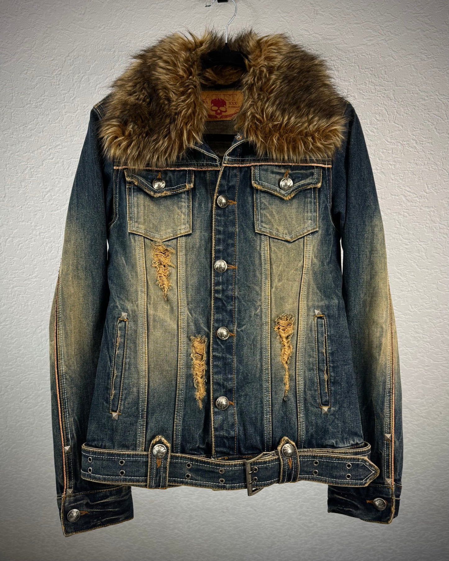 Lagust Mud Washed Faux Fur Denim Jacket