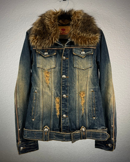 Lagust Mud Washed Faux Fur Denim Jacket