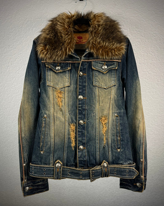 Lagust Mud Washed Faux Fur Denim Jacket