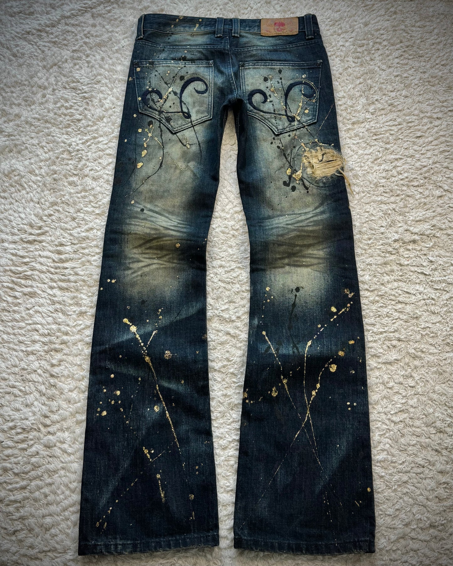 Lagust Mud Washed Gold Splatter Distressed Bootcut Denim