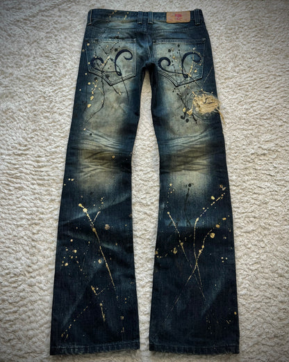Lagust Mud Washed Gold Splatter Distressed Bootcut Denim