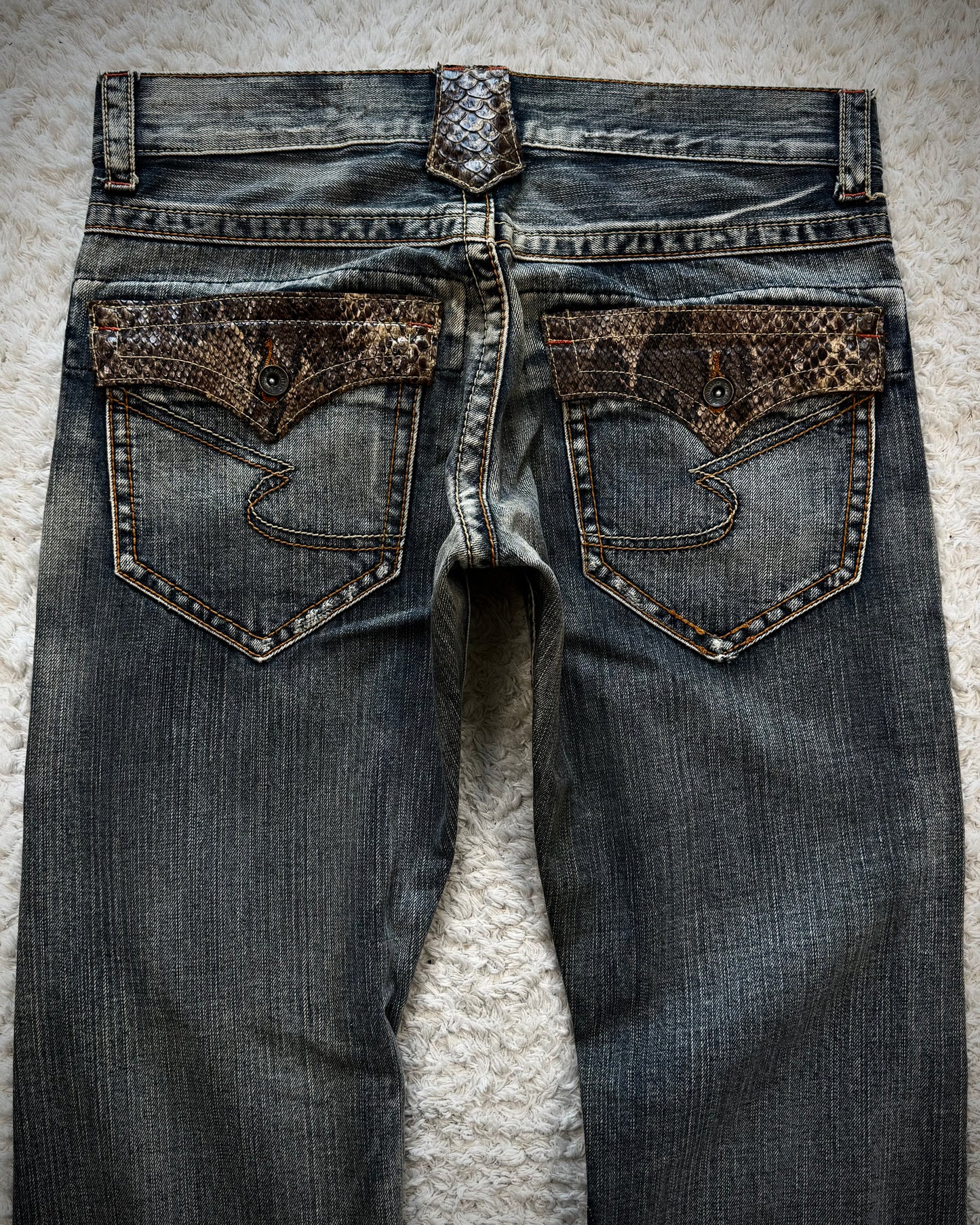 Semantic Design Python Detailed Spiral Flared Jeans
