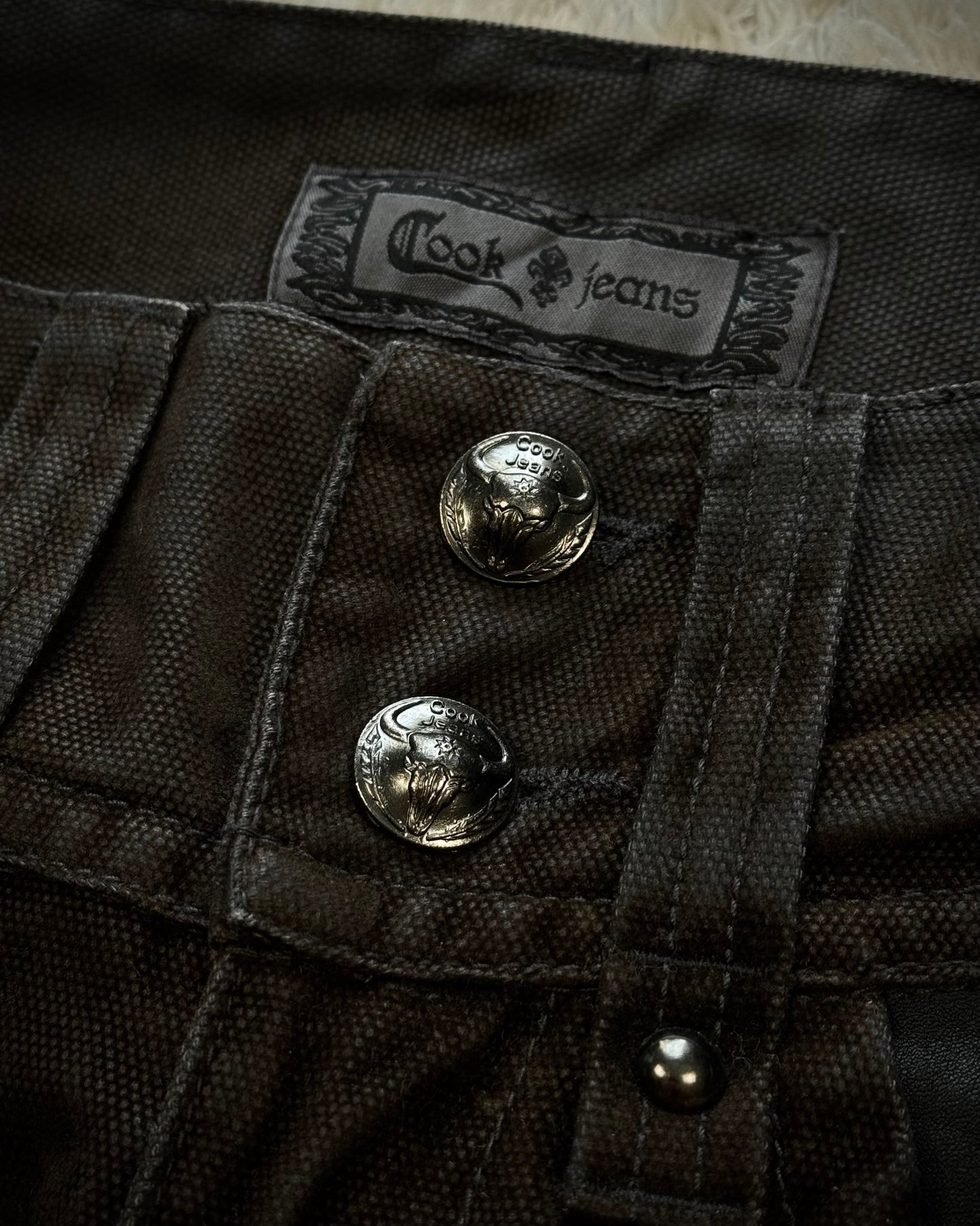 Cook Jeans Raw Cut Flap Attachment Whiskered Flared Pants