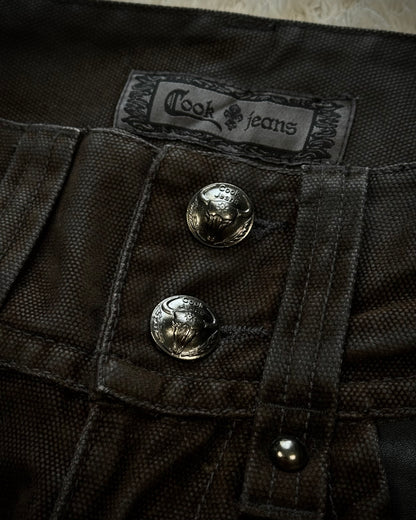 Cook Jeans Raw Cut Flap Attachment Whiskered Flared Pants