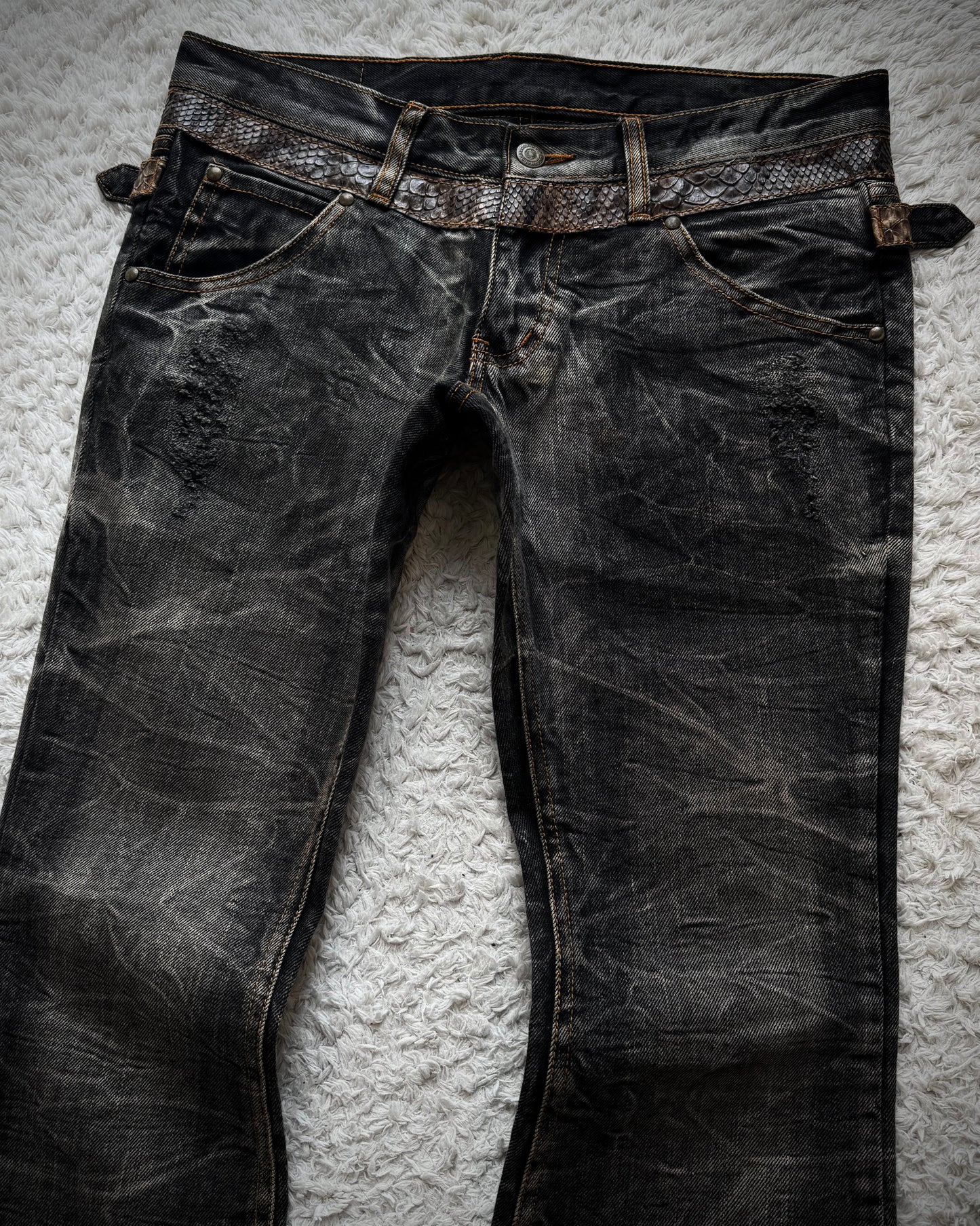 Tornado Mart Python Belted Flared Jeans