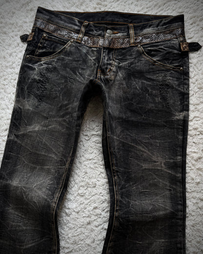 Tornado Mart Python Belted Flared Jeans