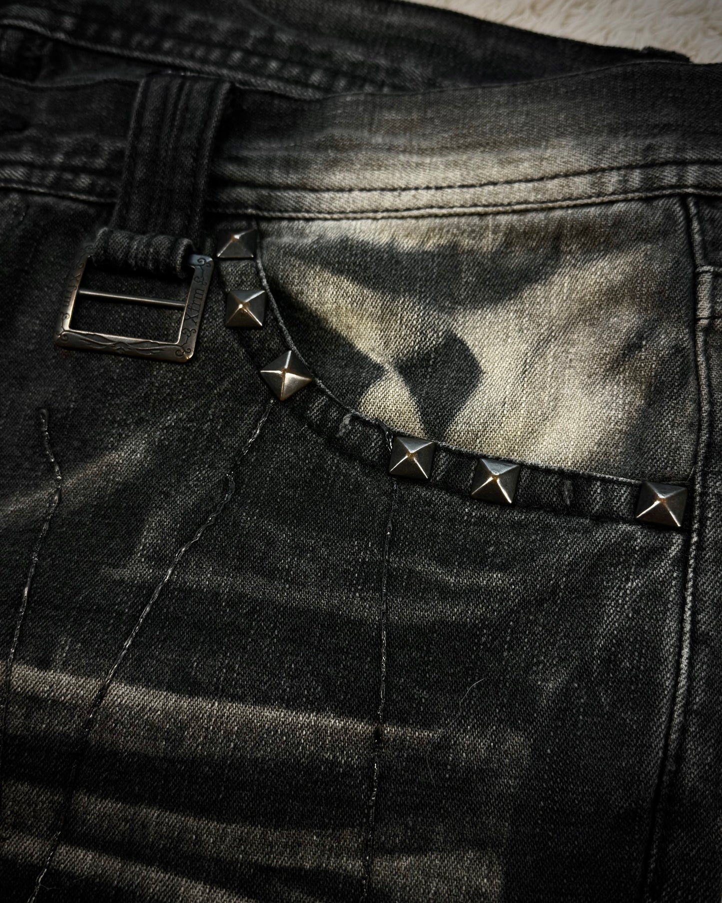 Xfrm Whiskered Paint Splatter Studded Flared Jeans