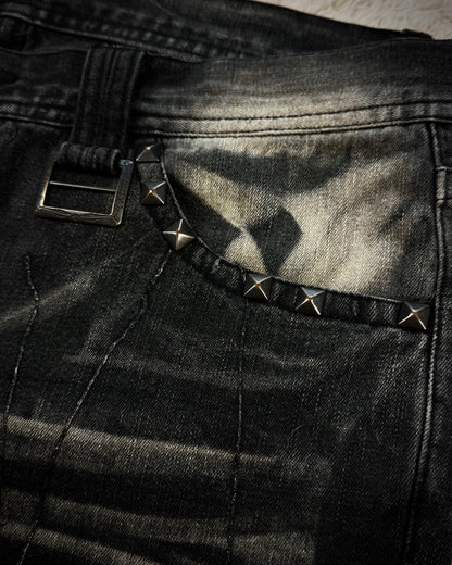 Xfrm Whiskered Paint Splatter Studded Flared Jeans