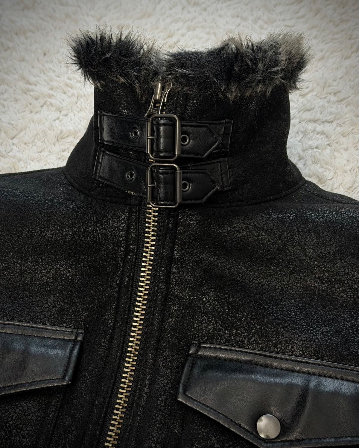 291295=HOMME Luster Textured Full Fur Jacket