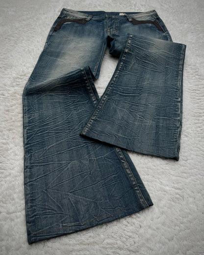 Agate Label Honeycomb Washed Leather Accented Flared Jeans