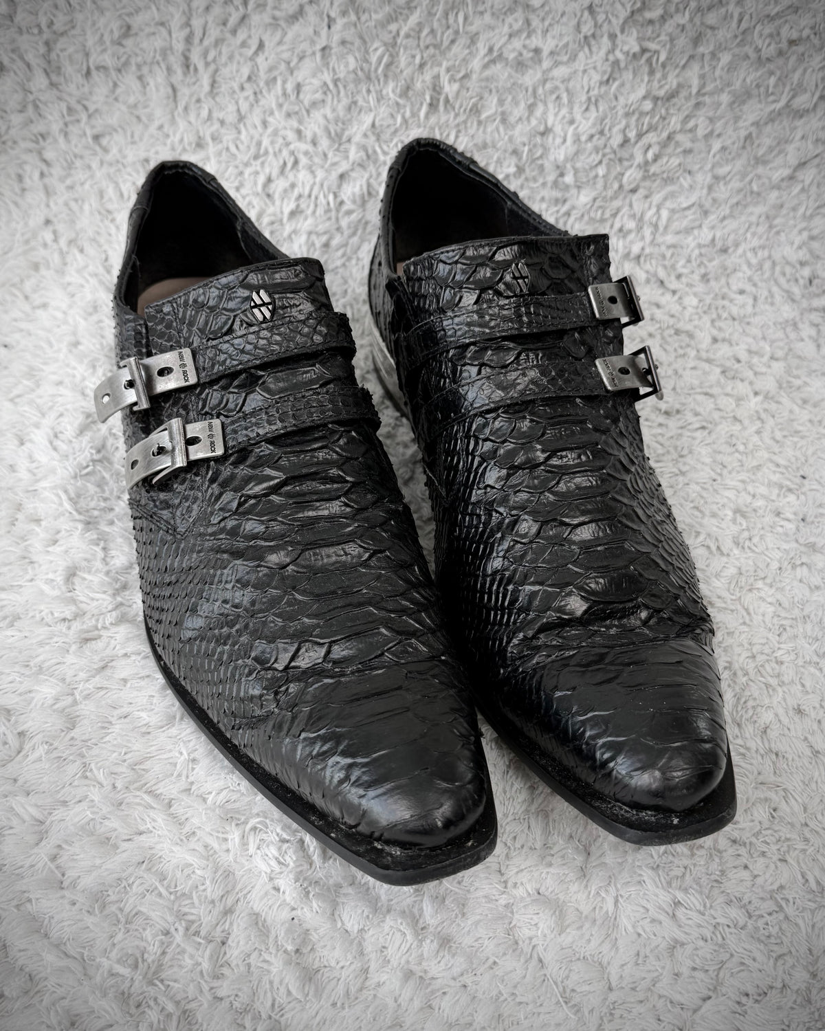 New Rock Python Textured Steel Heel Leather Boots