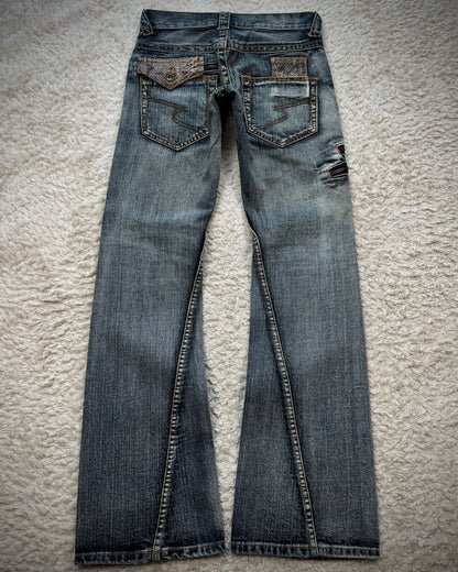 Semantic Design Python Pocket Detailed Spiral Flared Jeans