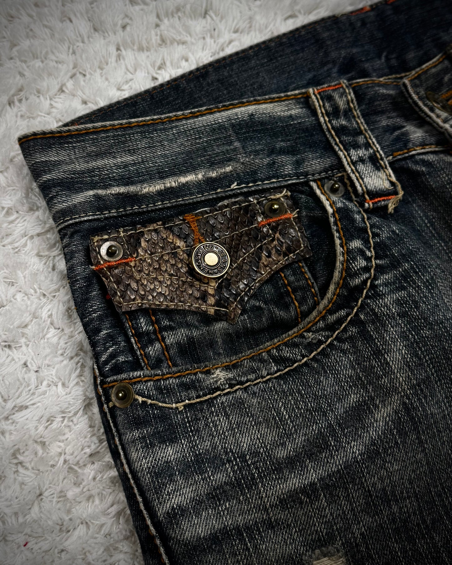 Semantic Design Python Detailed Spiral Flared Jeans