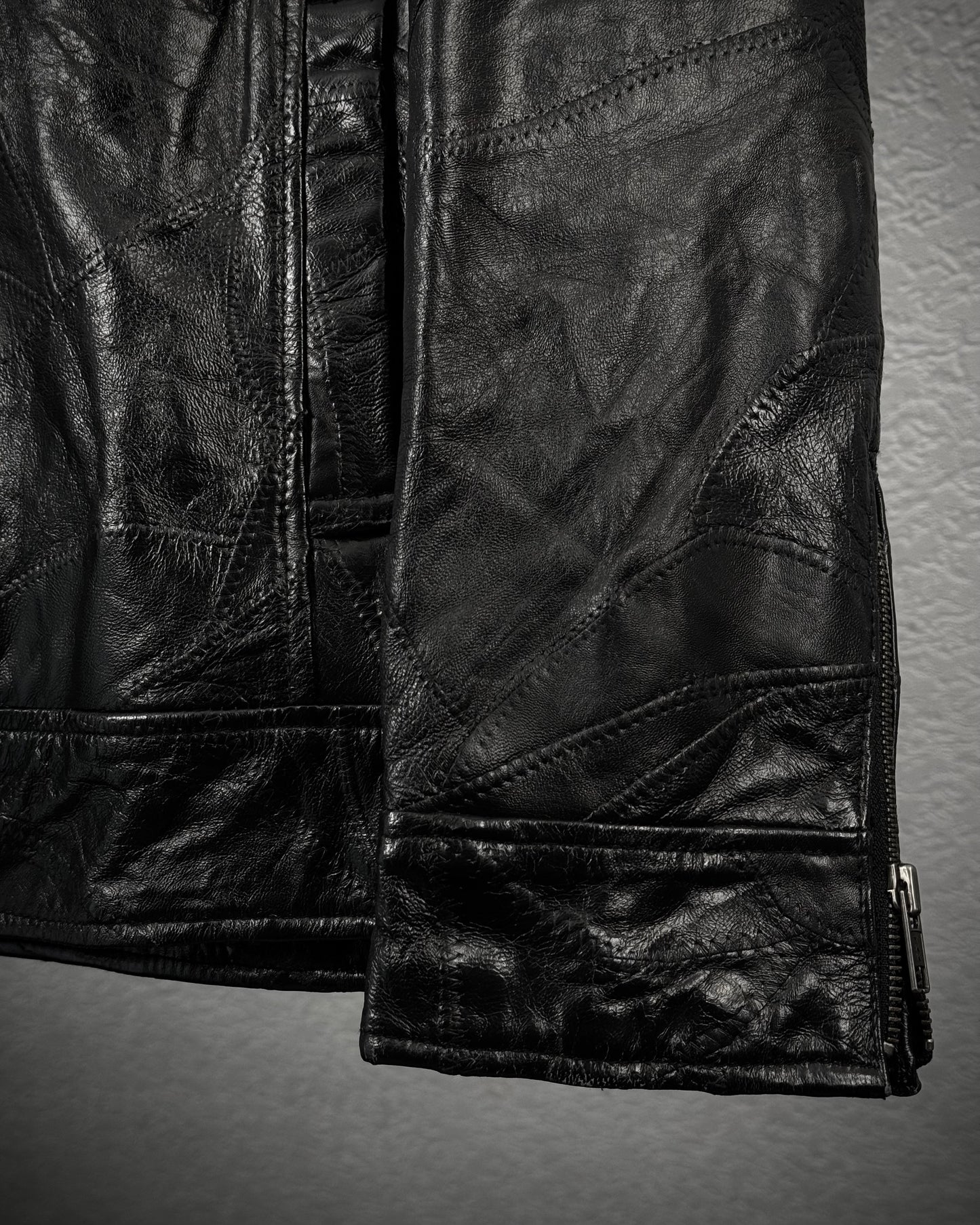 Ville D’Espoir Fur Collar Leather Patchwork Jacket