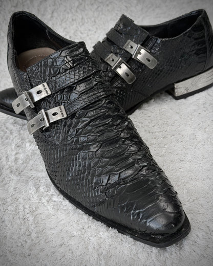 New Rock Python Textured Steel Heel Leather Boots