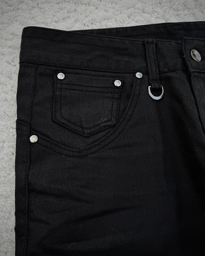 Semantic Design Skull Embroideries Waxed Bootcut Pants