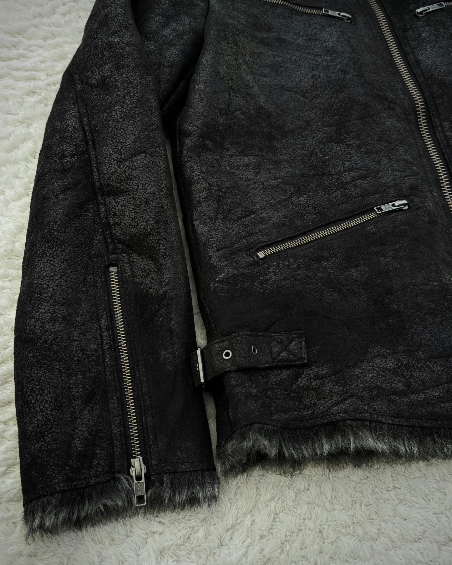 291295=HOMME Cracked Waxed Fur  Jacket