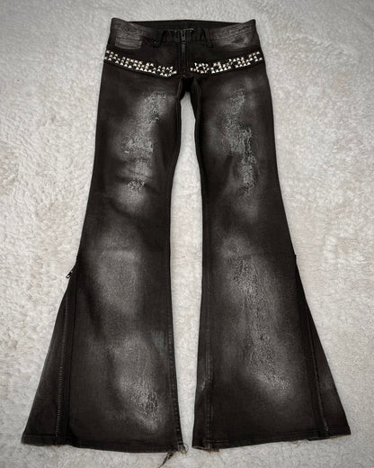 LED Rechwe Veronica Arizona Crack Waxed Studded Flared Jeans