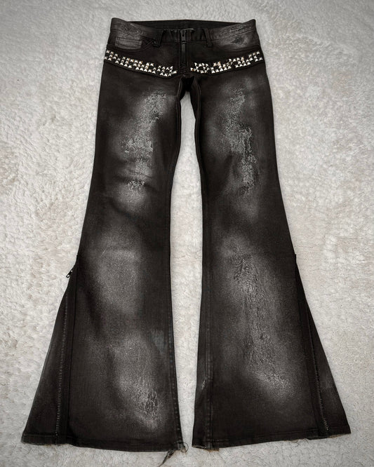 LED Rechwe Veronica Arizona Crack Waxed Studded Flared Jeans