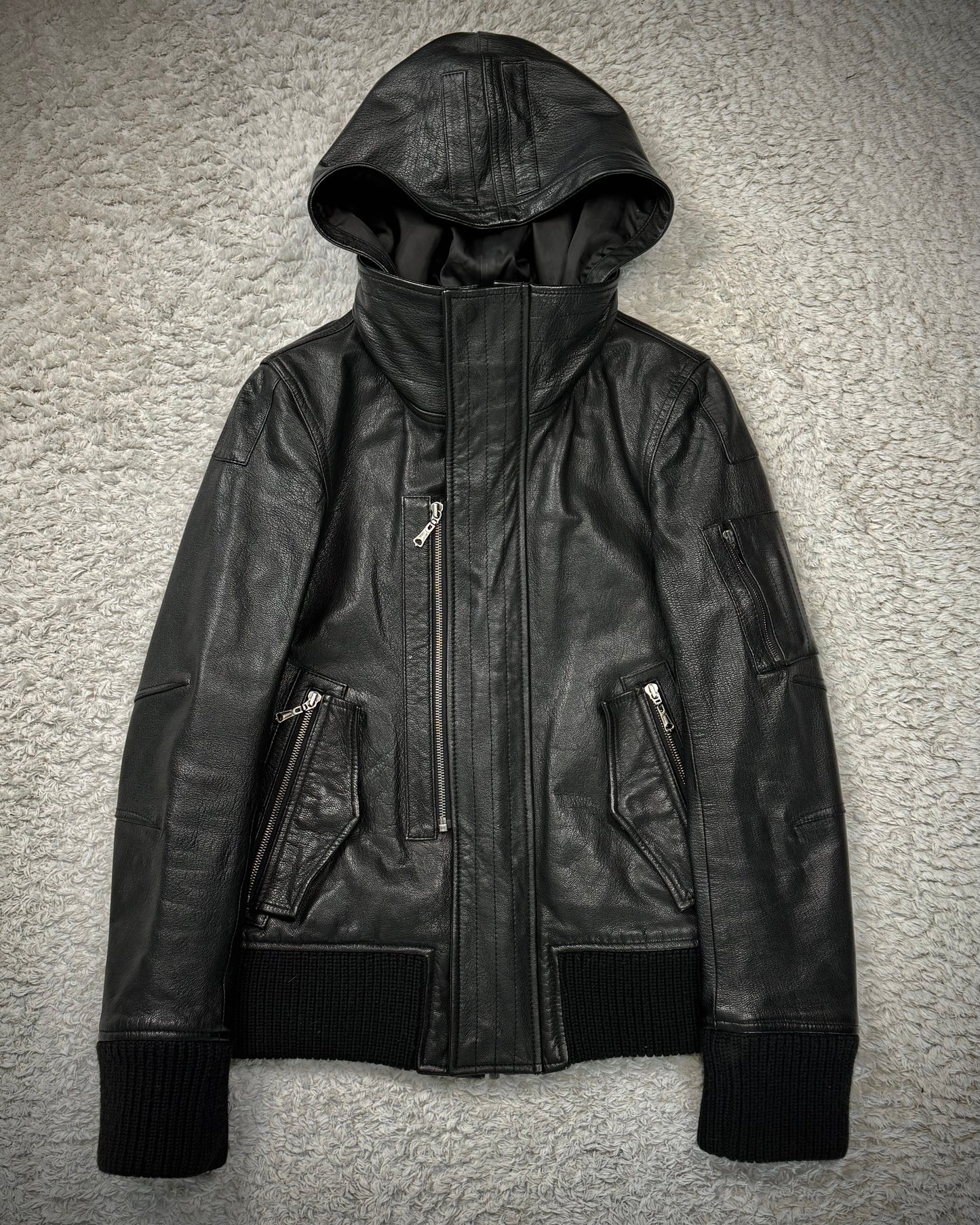 Yasuyuki Ishii Hooded Goatskin Leather Jacket