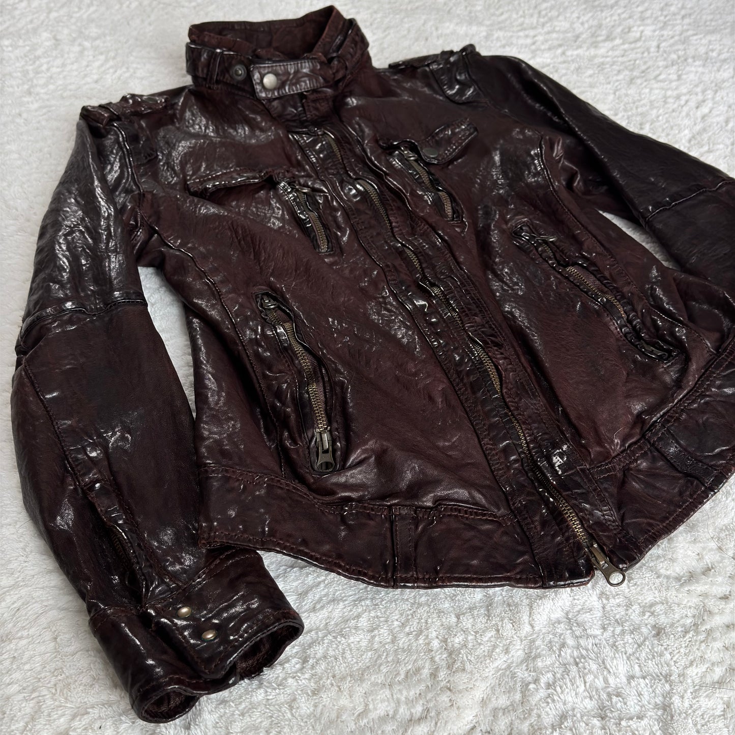 Luva Tram Bordeaux Quilted Sheepskin Leather Jacket