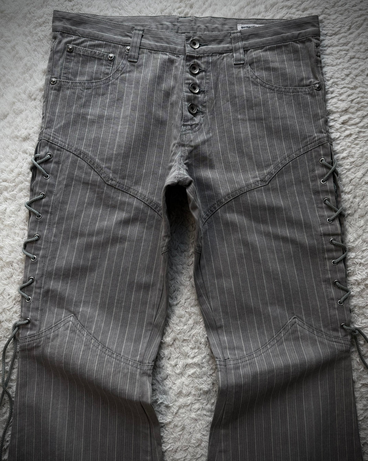 Semantic Design Lace Up Pin Stripe Flared Pants