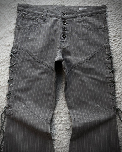 Semantic Design Lace Up Pin Stripe Flared Pants