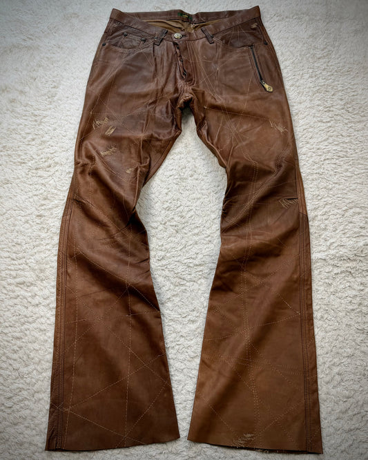 Obelisk Western Stitched Flared Leather Pants