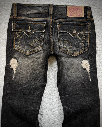 Casva Repaired Distressing Vintage Flared Jeans