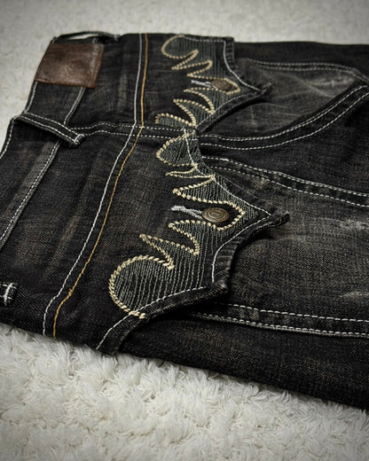 Tornado Mart Tribal Embroidery Spiral Flared Jeans