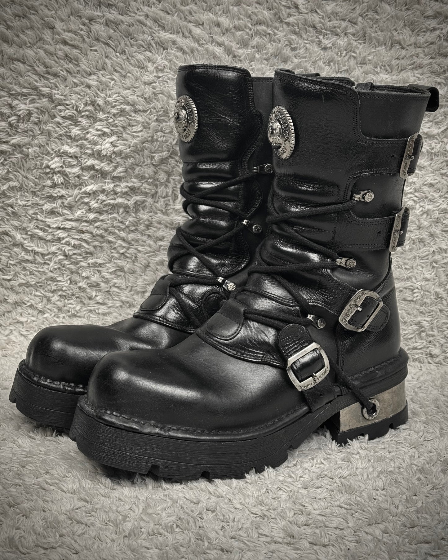 New Rock Steel Heel Leather Boots
