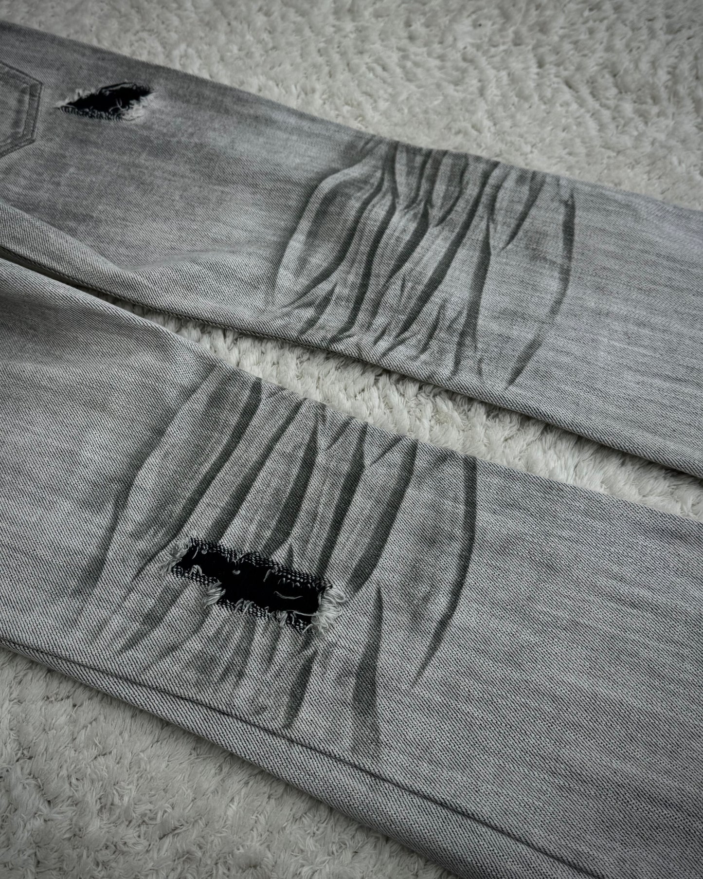 CavariA Ash Claw Marks Washed Distressed Flared Jeans