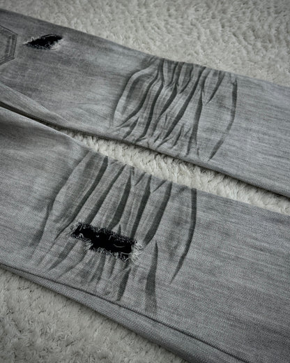 CavariA Ash Claw Marks Washed Distressed Flared Jeans