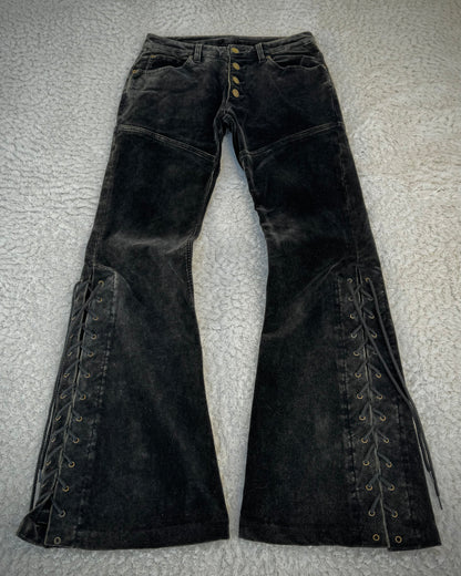 Tornado Mart Black Velour Lace Up Flared Pants