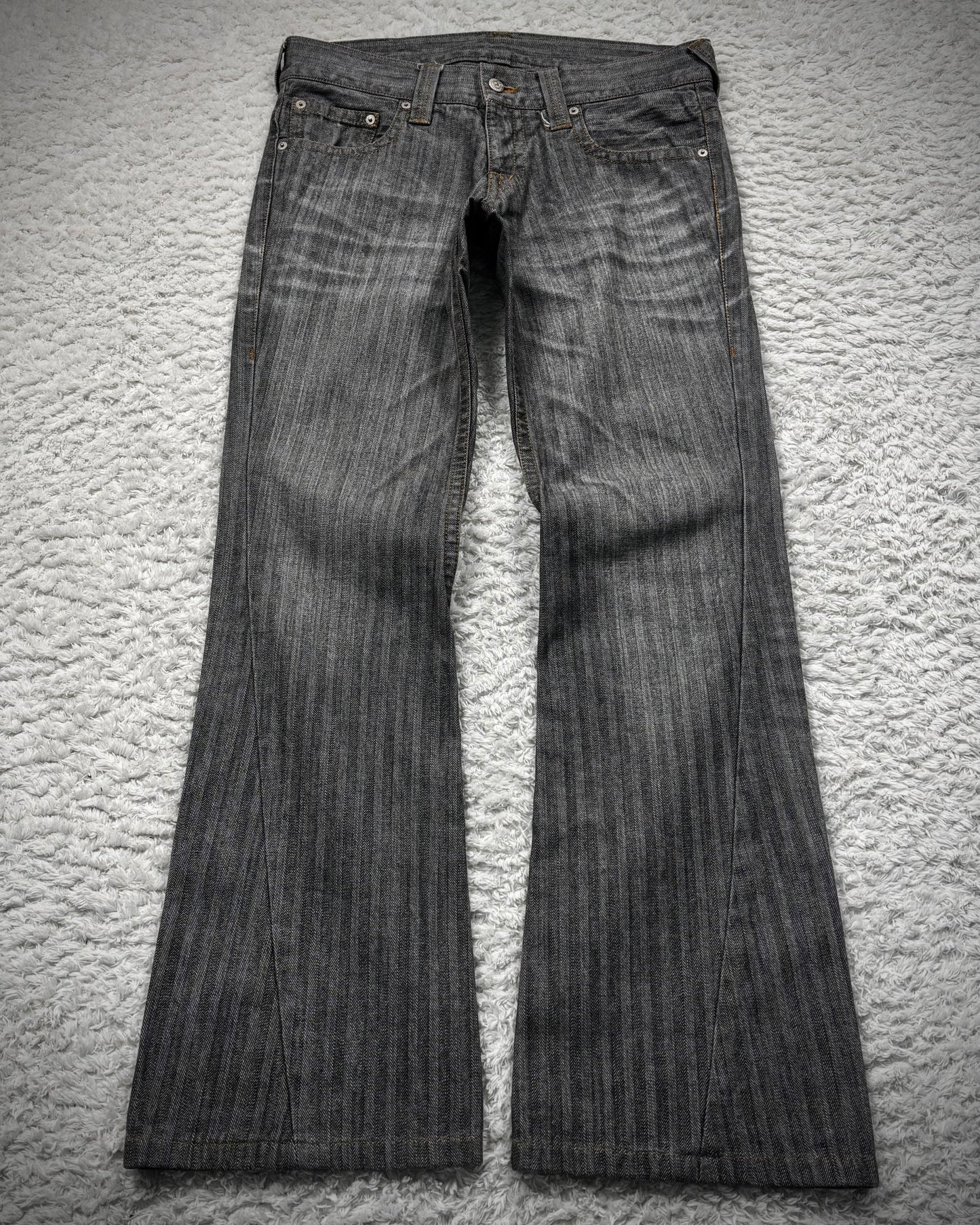 Tornado Mart Clawmarks Washed Pin Striped Spiral Flared Pants