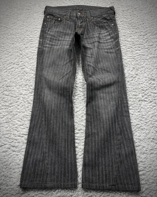 Tornado Mart Clawmarks Washed Pin Striped Spiral Flared Pants