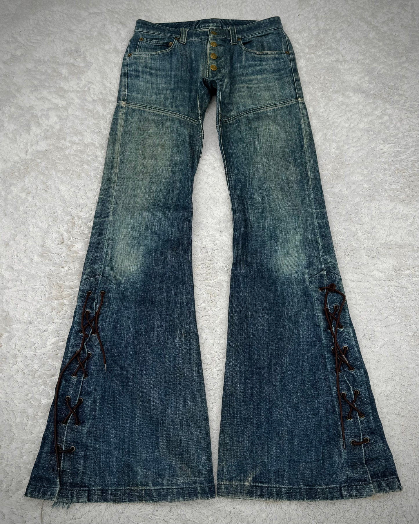 Tornado Mart Vintage Mud Washed Lace Up Flared Jeans