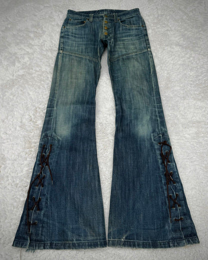 Tornado Mart Vintage Mud Washed Lace Up Flared Jeans